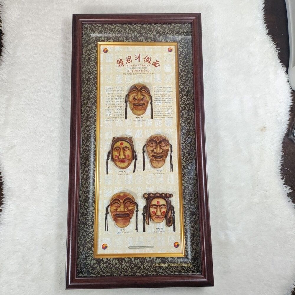 The Hahoe Byeolsin Korean Exorcism Masks Framed Wood Glass AD2000 Design House